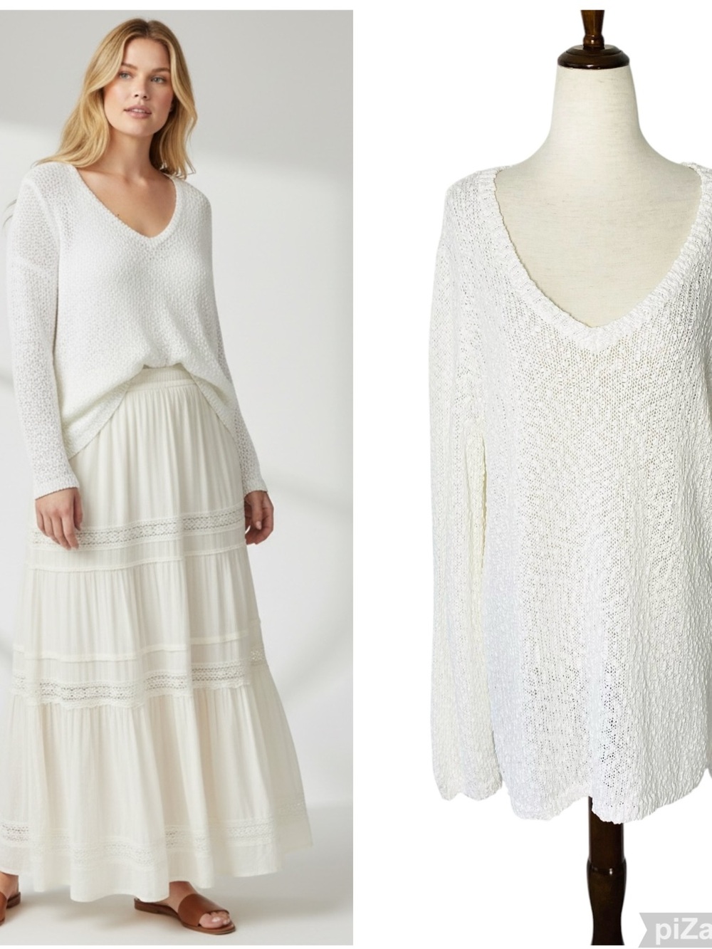 TALBOTS White Slub Knit Cotton Sweater